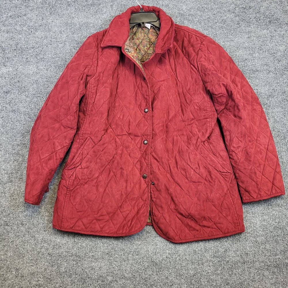 Talbots Diamond Quilted Jacket Womens Sz LARGE Dark Red  Barn Coat Snap